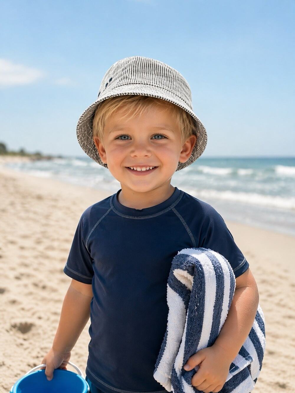 New Tommy Bahama Kids Toddler White Blue Chambray Bucket Hat Size 4T